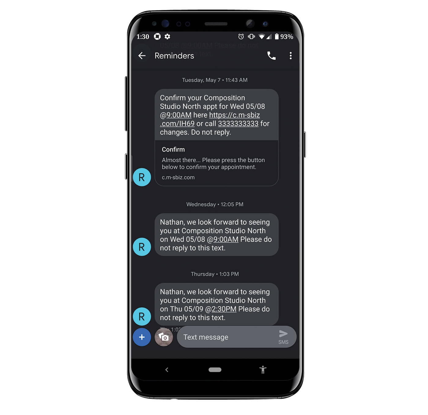 Appointment reminders through SalonBiz software