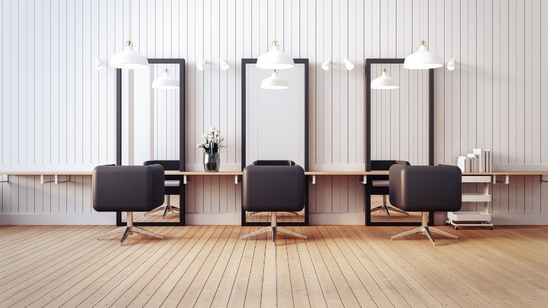 Three chairs in a hair salon