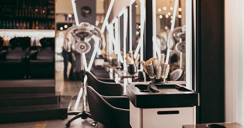 Row of hair salon stations