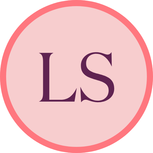 A circular logo with a light pink background, a darker pink border, and the dark purple letters "LS" in the center.