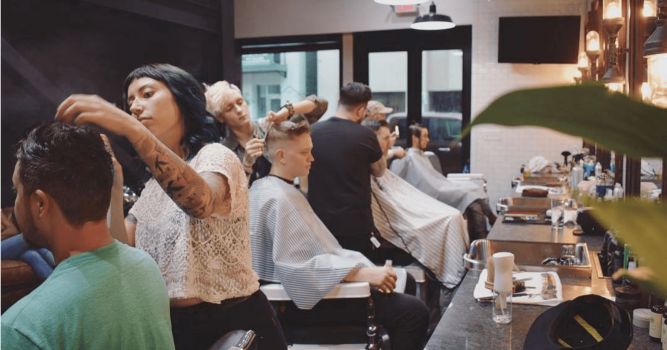 Picture of stylists doing clients hair